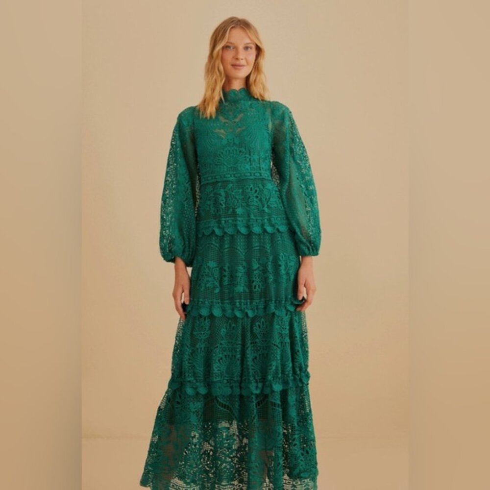 Nwt farm Rio dark green guipure dress